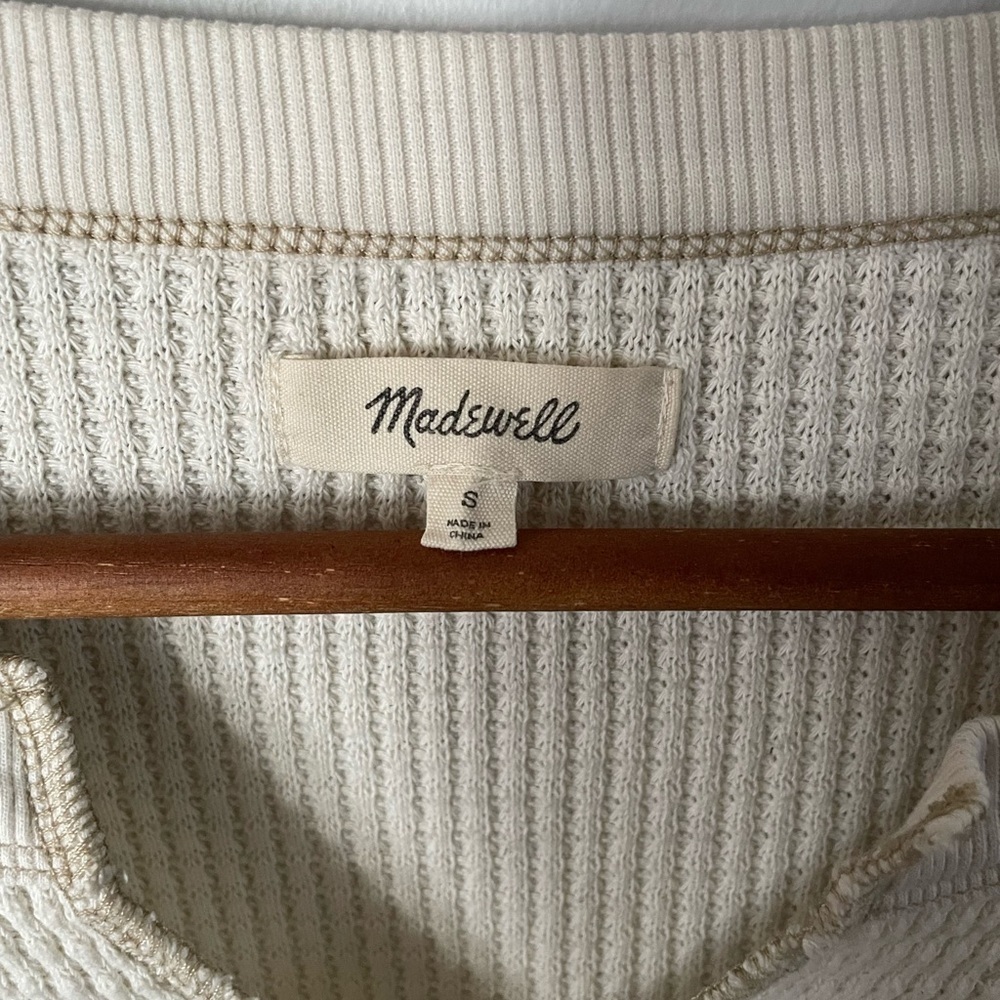 Madewell Cream Split Neck Super Warm Waffle Top Sz Large - Picture 3 of 5